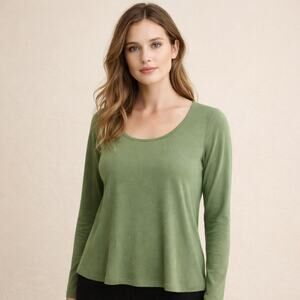 Eileen Fisher Scoop Neck Long Sleeve Top Women's Small Green Basic Minimalist
